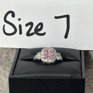 1ct Rose Quartz, 1/2ct Cubic Zirconia 10k white gold plated sterling si…